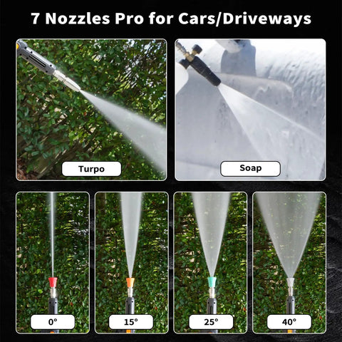 7 nozzles for Beefed Up Electric Pressure Washer 100 Bar 2.3 GPM With PM Inverter 3HP Motor, showing various spray angles