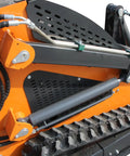 Side view of 23 HP Mini Skid Steer Loader With Bucket And Pallet Forks For Garden And Yard Work Farm Jobs Parks Roads And Construction Sites EPA