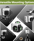 Versatile mounting options for Green Laser Level With Self Leveling One Horizontal 360 Degree Plane And Two Vertical 360 Degree Planes.