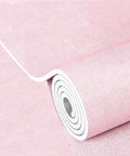 9mm XPE Foam Peel And Stick Wallpaper Roll 3D Linen Textured Thermal Insulation Waterproof, rolled and pink in color.