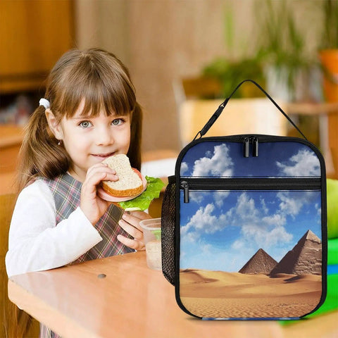 Child eating near Insulated Reusable Lunch Box With Side Pocket And Detachable Handle For Work, Picnic, Camping tote bag