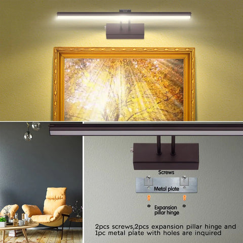 Wireless Rechargeable Picture Light, 16 Inch Head, illuminating framed artwork; 150° rotating bronzed metal fixture.
