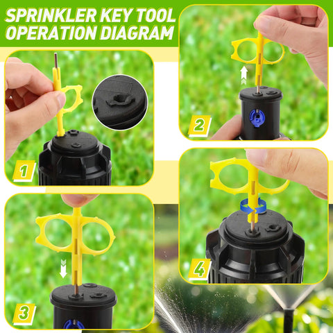 Sprinkler key tool operation diagram for 4 Pack Sprinkler Key And Adjustment Tool Kit For Rain Bird 5000 And Hunter PGP Heads