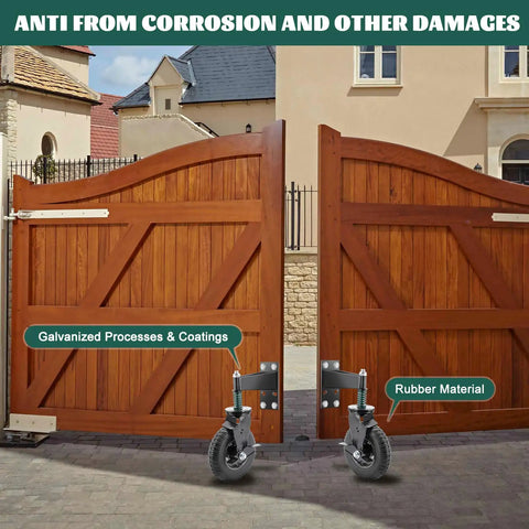 8 Inch Gate Wheel With Brake Heavy Duty Caster For Metal And Wood Fences 600Lb Capacity 360 Degree Rotation Spring Loaded