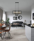 Sleek Five Light Kitchen Island Pendant Light Fixture, Industrial Chandelier Style in Matte Black with Antique Brass Finish