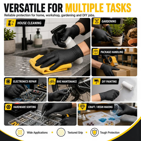 Heavy Duty Black Nitrile Gloves Rock Solid 8 Mil Thick Disposable Latex Free Powder Free Work Gloves For Mechanics And Diy Jobs Box Of 100 Medium Size used for gardening and cleaning tasks.