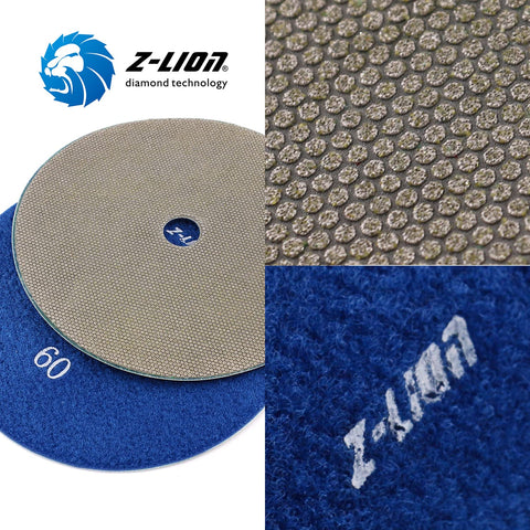 Close-up of 7 Inch Glass Electroplated Diamond Polishing Pads 4 Piece Set With Grits 60 120 200 400 For Wet Or Dry Sanding