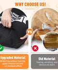 Comparison of Insulated Meat Resting Blanket material showing durability and waterproof features versus old material issues.