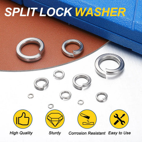 Assorted sizes of Five Sixteenth Inch Split Lock Washer in 304 Stainless Steel That Grips and Stays Rust Free