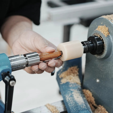 Pen Press Kit For Woodturning Lathes With 2MT Taper for precise pen making on a lathe, hand holding wooden pen component