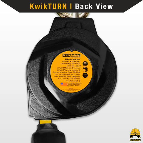 Back view of 6 Ft Mini Mamba Self Retracting Lifeline No Tangle Web Class 1 SRL Safety Lanyard specifications label