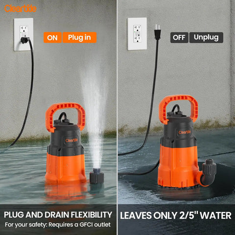High Performance Submersible Utility Water Pump 1/2HP Portable Sump Pump With 25 Ft Drain Hose For Pond Garden Pool Hot Tub Efficiently Drains Standing Water Quickly And Reliable Daily Cleanup