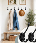 Heavy Duty Black Wall Mounted Coat Hooks 10 Pack With Complete Hardware Kit No Fuss Setup in entryway with coats and hats.