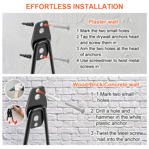 Installation instructions for Heavy Duty Steel Garage Hooks 14 Pack With Tough Non Slip Coating for plaster and concrete walls.