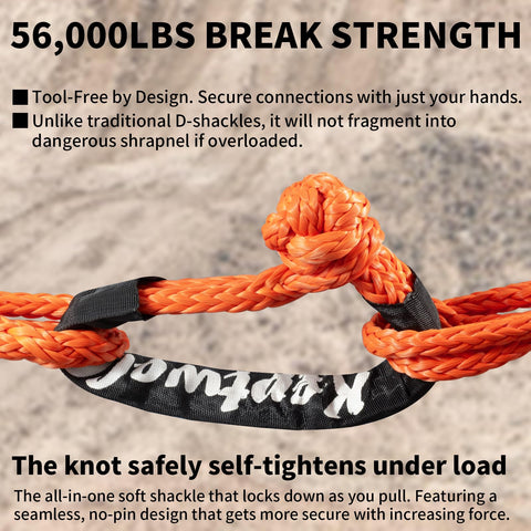 Beefy Heavy Duty Soft Shackle With UHMWPE Tow Connector Half Inch By Twenty Two Inches for 4x4 Towing, 56,000 lbs Strength