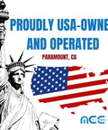 Statue of Liberty with USA map, "Proudly USA-Owned and Operated," Paramount, CA text