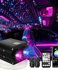 Dual Color 20W Fiber Optic Star Ceiling Kit With Remote App Control, LED lights in car interior creating night-sky effect.