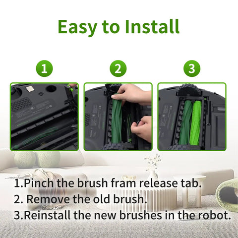 Installation steps for Dual Rubber Roller Brush Replacement For Roomba I And J Series Vacuums Fits I1 I1 Plus I3 Plus I4 Plus I6 I7 I8 J5 J5 Plus J6 J7 J8 J9 E5 E6 All Surface Cleaning Parts Kit Must Have