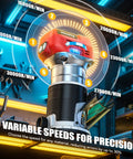 Cordless Compact Router Compatible With Milwaukee Batteries Offering Six Variable Speeds Up To Thirty Thousand Rpm displayed with speed settings.