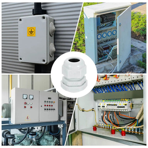 Five Piece G Half Inch Nylon Cable Glands Waterproof Cord Grip Connector in various junction box installations