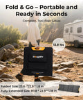 200W Portable Solar Panel With N Type Cells Foldable Fiberglass Reinforced Construction Twenty Five Percent Higher Conversion Efficiency IP65 Water Resistant For Camping RV Van Boat And Off Grid Power featured in use during a camping trip.