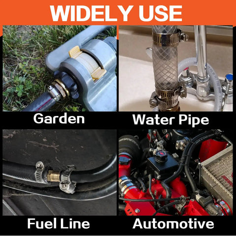 Pro Grade Heavy Duty Hose Clamps Kit With 185 Piece Set on garden water pipe, plumbing, fuel line, automotive use.