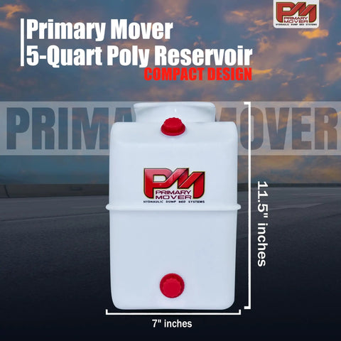 Image of a 5 Quart Poly Hydraulic Replacement Reservoir for power units and heavy equipment, 11.5x7 inches size, built-tough poly tank