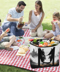 Family enjoying picnic with Western Desert Cowboy Style Insulated Cooler Bag, packed with food and drinks, on checkered blanket