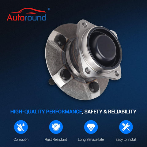 Two Pack Rear Wheel Bearing And Hub Assembly For 2003 2008 Toyota Corolla Matrix Pontiac Vibe Celica 2000 2005 5 Lug Non ABS FWD Direct Fit Replacement Beefed Up Ride Quality, showing a metal 5-lug hub with bolt holes.