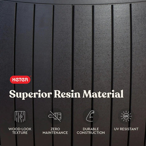 Close-up of brown resin material with features for Versatile 37 Gallon Outdoor Deck Box That Doubles As An Ottoman Chair Or Side Table.