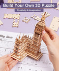 3D Wooden Puzzle Of Big Ben For Adults A Hands On Model Kit That Brings London Landmarks To Life Totally Epic Gift For Puzzle Nerds 14 Plus Hobby Builders. assembled wooden Big Ben model with instructions