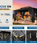 Hardtop 10x15 Gazebo With Curtains And Netting Heavy Duty Galvanized Steel Roof Outdoor Patio Pavilion For Backyard Deck And Hot Tub On Clearance Black