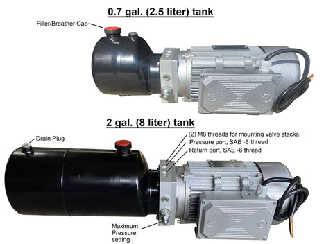 2HP Hydraulic Power Unit For Home Shop With 110/220VAC Single Phase Motor, 0.94 GPM Flow, 3000 PSI Max, 3 Gallon Tank, Adjustable Pressure, 50/60Hz And More