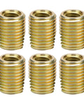 Self Tapping Thread Repair Inserts Kit For Furniture And Wood Carbon Steel 20Pcs M2 To M16 Inner M5x0.8 Outer M8x1.0 10mm Length No More Stripped Threads Heavy Duty Repair brass inserts shown in six-piece close-up
