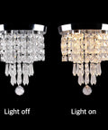 Led Crystal Chandelier Ceiling Light Flush Mount 9.8 By 12.4 Inches Chrome Fixture with light on and off