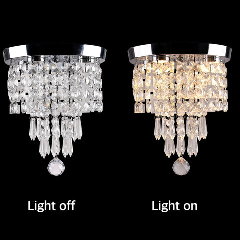 Led Crystal Chandelier Ceiling Light Flush Mount 9.8 By 12.4 Inches Chrome Fixture with light on and off