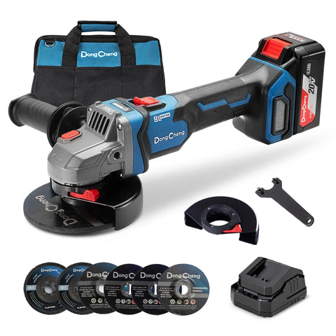 Cordless Angle Grinder 20V Four And A Half Inch 9000 RPM With Variable Speed And Slide Switch Powerful 1000W Brushless Motor DSC Protection Includes 6 Discs and Charger Kit