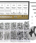M4 Phillips Pan Head Machine Screw Set With Nuts And Washers, 372-Piece Stainless Steel 304 Assortment Kit in box