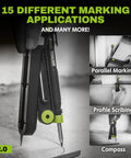 Heavy Duty Aluminum Scribe Set With Deep Hole Marking Pencil And Rugged Job Site Holster Built Tough For Woodworkers, showing marking features.