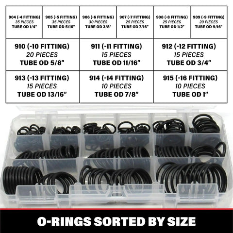 Hydraulic Fitting O Ring Seal Kit Buna N 70 Durometer 12 Sizes 255 Piece Kit SAE 900 O Ring Set For Hydraulic Fittings Box