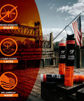 Mosquito Pro Tech 1 Acre Pack Four Tubes Outdoor Mosquito Repellent with American flag on a wooden deck by riverside