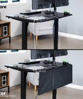 Before and after of desk with Clamp On 48 Inch Desk Skirt With Dual Top Cable Slots For Hidden Cable Management And A Cleaner Private Workspace That Kicks Cord Clutter To The Curb Sturdy Desktop Clamp Fits 0.4 To 2.0 Inch Thick Desks.