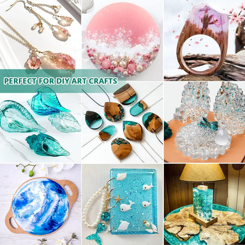 Various DIY art crafts using Crystal Clear Epoxy Resin Kit 2 Gallon Self Leveling Low Odor No Bubbles 1:1 Ratio Food Safe Resin And Hardener For Tabletop Coating Casting Craft Candlesticks