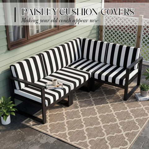 12 Pack Elastic Outdoor Cushion Covers For Patio Sofa Cushions 20 To 27 Inch Fit Washable Black And White Stripes Slipcovers Replacement Protector For Couch Chair Porch Furniture on sectional sofa