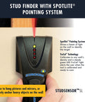 Badass Slick Wood and Metal Stud Finder with Edge Detection Wall Scanner detecting a stud with SpotLite Pointing System.