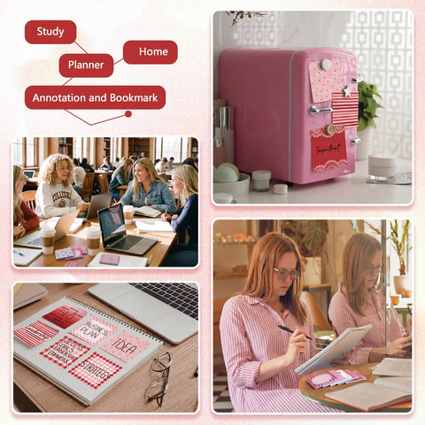 Nine Pack Aesthetic Sticky Notes Set Cute Pastel Self Stick Notepads used in study planners and home decor Red.