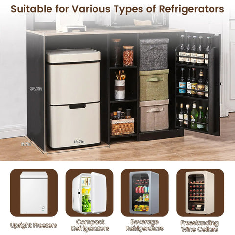 Mini Fridge Cabinet With Storage And Power Outlet Coffee Bar Cabinet With Space For A Mini Fridge And Microwave Shelf Liquor And Wine Bar Storage Go To Beverage Station For Kitchen Dorm Or Living Room showing compatibility with various refrigerator types.