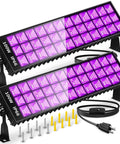 Two Pack 100W LED Black Light Bar 385-400nm Ultra Bright UV Glow Lights with mounting hardware and cable