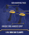 Quick Grip Woodworking Clamps 6 Inch 8 Piece Set With Quick Release Triggers showing unique one-handed grip and non-marring pads.
