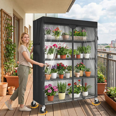 Heavy Duty Wire Shelving Unit With Wheels And 600D Oxford Cover, 36-Inch By 18-Inch By 72-Inch, in balcony use